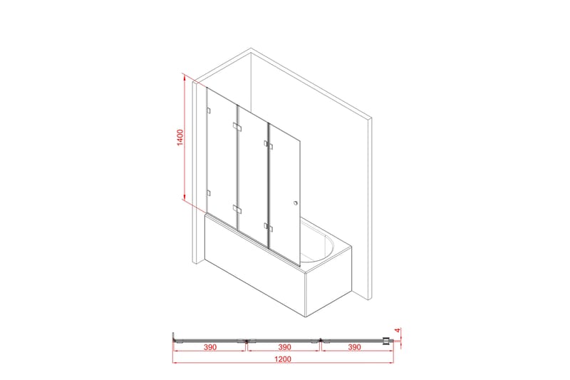 Meselefors Brusevæg 140 cm - Sort - Brusevægge