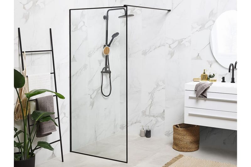 Waspam Bruseskærm 100x190 cm - Hærdet Glas/Sort - Hus & renovering - Køkken & bad - Badeværelse - Bruser - Brusevægge