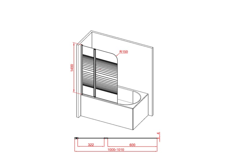 Knutby Brusevæg 140 cm - Sort - Hus & renovering - Køkken & bad - Badeværelse - Bruser - Brusevægge