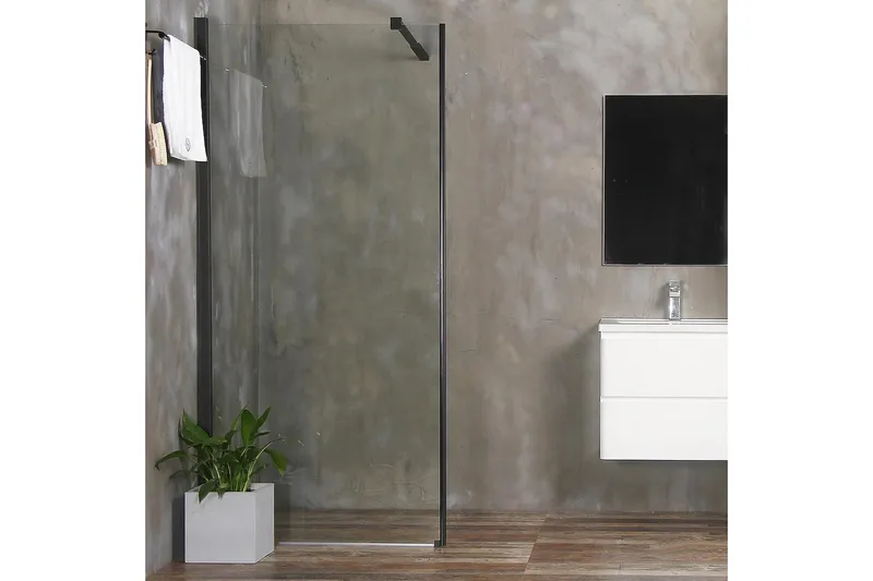 Mångsidig Brusevæg Lige Sort Klart Glas 80x190 cm, Gennemsigtig