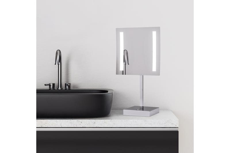 Ervallen Spejl 20x20 cm - Sølv - Makeupspejl - Spejl med belysning - Badeværelsestilbehør