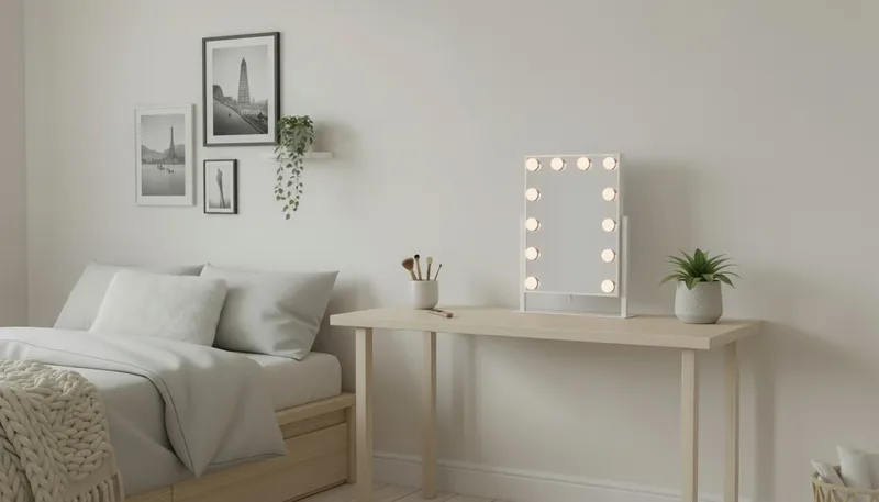 Glow Lille sminkespejl på fod 36,5 cm med LED belysning/lamper Holywood spejl - Hvid - Boligtilbehør - Spejle - Spejl med belysning