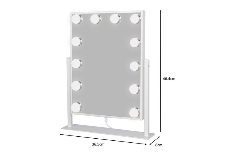 Glow Lille sminkespejl på fod 36,5 cm med LED belysning/lamper Holywood spejl - Hvid - Boligtilbehør - Spejle - Spejl med belysning