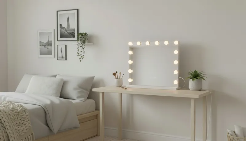 Glow Sminkespejl på fod 50 cm med LED Belysning/Lamper Hollywood spejl - Hvid - Boligtilbehør - Spejle - Makeupspejl