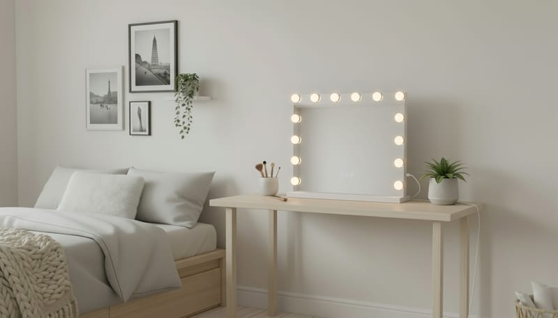 Glow Sminkespejl på fod 50 cm med LED Belysning/Lamper Hollywood spejl - Hvid - Boligtilbehør - Spejle - Spejl med belysning