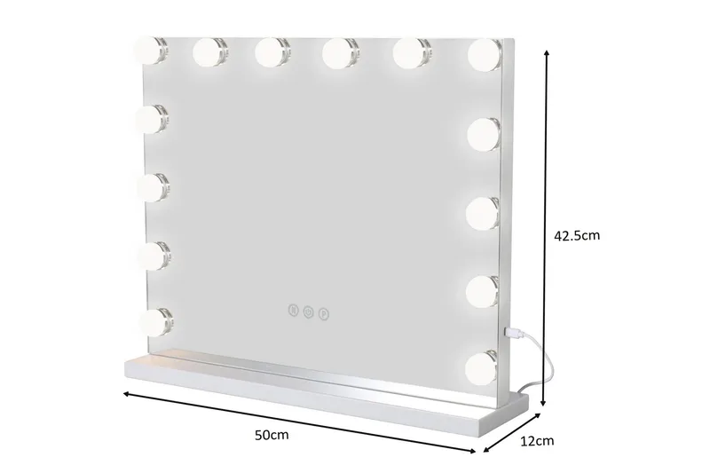 Glow sminkspejl på fod 50 cm med LED-belysning/lamper Hollywood-spejl - Hvid - Boligtilbehør - Spejle - Spejl med belysning