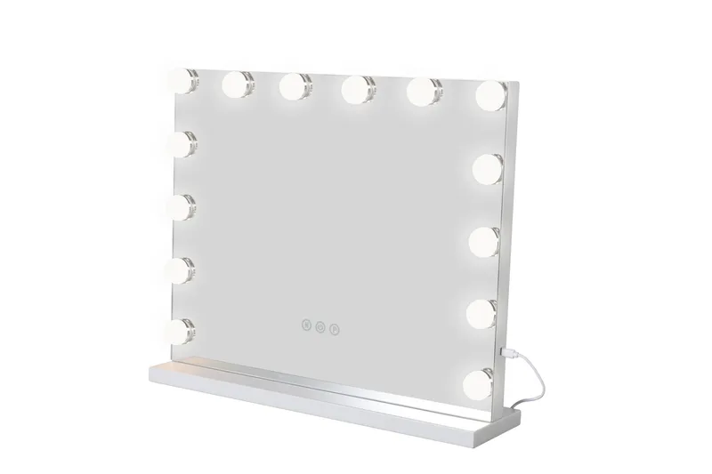 Glow sminkspejl på fod 50 cm med LED-belysning/lamper Hollywood-spejl - Hvid - Boligtilbehør - Spejle - Spejl med belysning