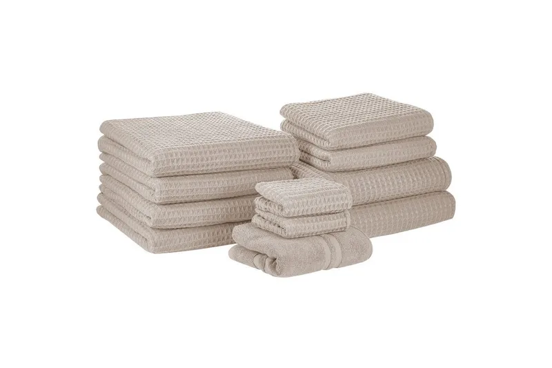 Håndklæde Areora s æt af 11 Beige - Beige - Hus & renovering - Køkken & bad - Badeværelse - Badeværelsestilbehør