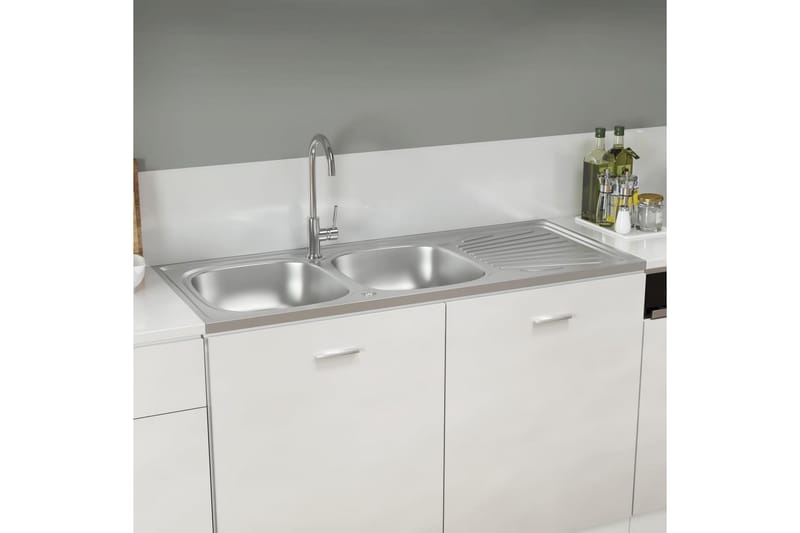 dobbelt køkkenvask 1200x600x155 mm rustfrit stål sølvfarvet - Sølv - Dobbelt håndvask