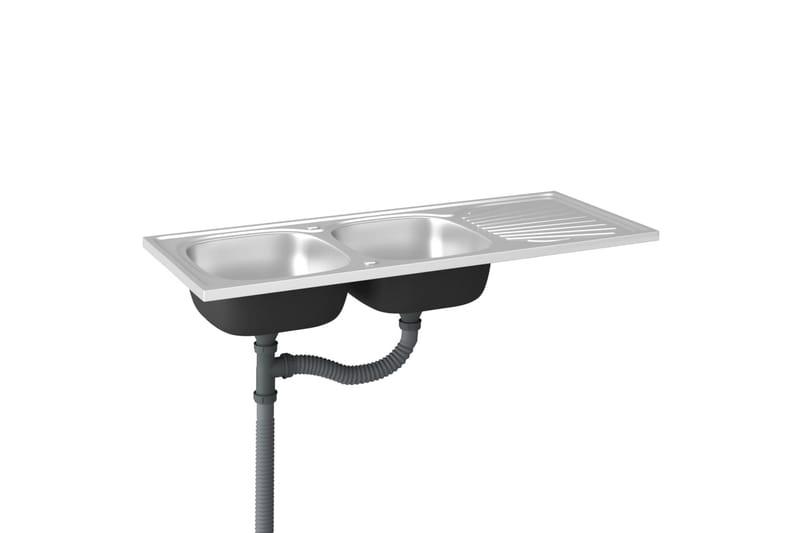 dobbelt køkkenvask 1200x600x155 mm rustfrit stål sølvfarvet - Sølv - Hus & renovering - Køkken & bad - Badeværelse - Håndvaske - Dobbelt håndvask