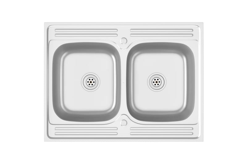 dobbelt køkkenvask 800x600x155 mm rustfrit stål sølvfarvet - Sølv - Hus & renovering - Køkken & bad - Badeværelse - Håndvaske - Dobbelt håndvask