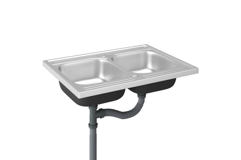 dobbelt køkkenvask 800x600x155 mm rustfrit stål sølvfarvet - Sølv - Hus & renovering - Køkken & bad - Badeværelse - Håndvaske - Dobbelt håndvask