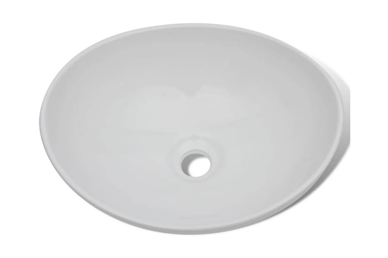 Badeværelseshåndvask Med Blandingsbatteri Keramik Oval Hvid - Hvid - Lille håndvask