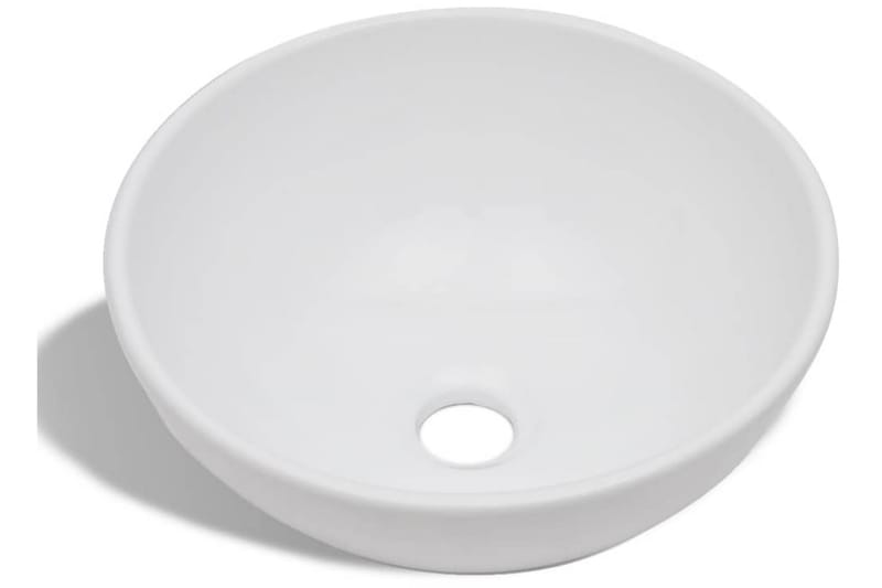 Badeværelseshåndvask Med Blandingsbatteri Keramik Rund Hvid - Hvid - Lille håndvask