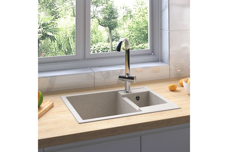 Dobbelt Køkkenvask Med Overløbshul Granit Beige - Beige - Lille håndvask