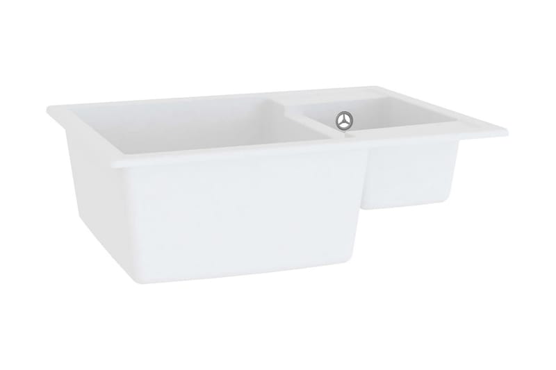 Dobbelt Køkkenvask Med Overløbshul Granit Hvid - Hvid - Lille håndvask