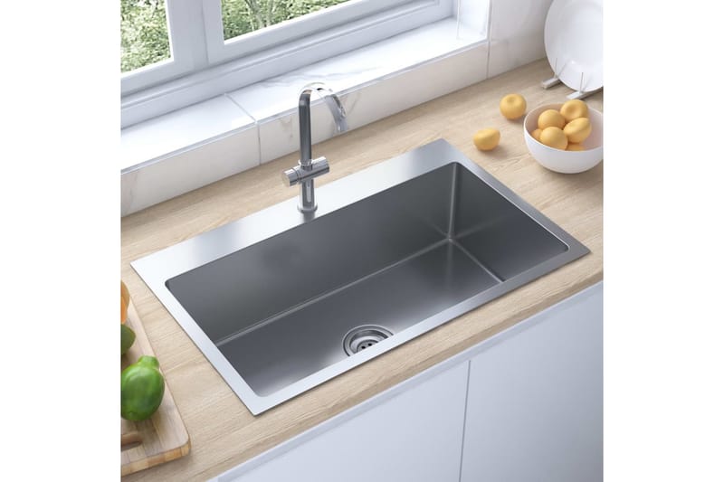 Håndlavet Køkkenvask Med Afløbshul Rustfrit Stål - Sølv - Lille håndvask