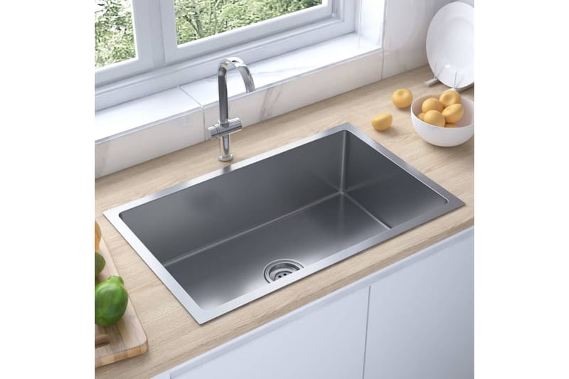 Håndlavet Køkkenvask Med Strainer Rustfrit Stål - Sølv - Lille håndvask