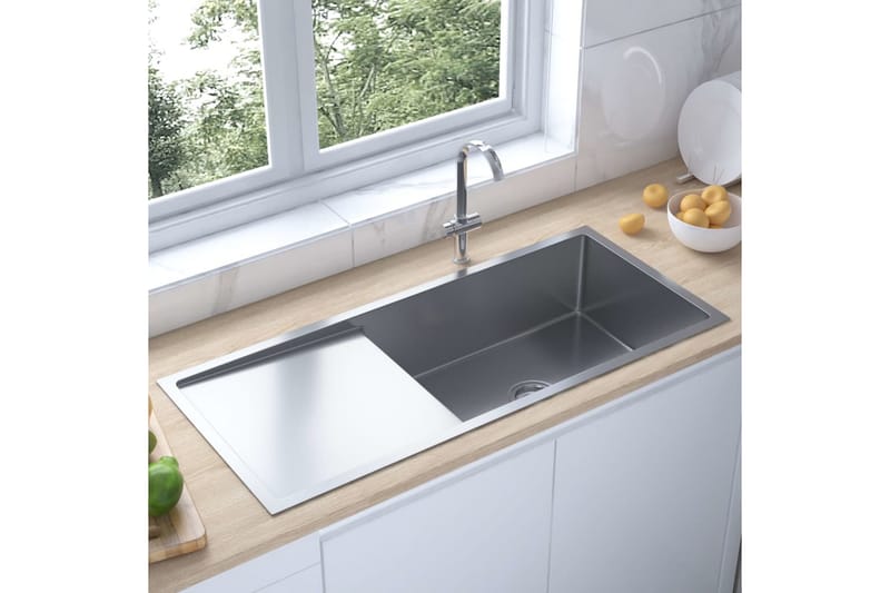 Håndlavet Køkkenvask Med Strainer Rustfrit Stål - Sølv - Lille håndvask