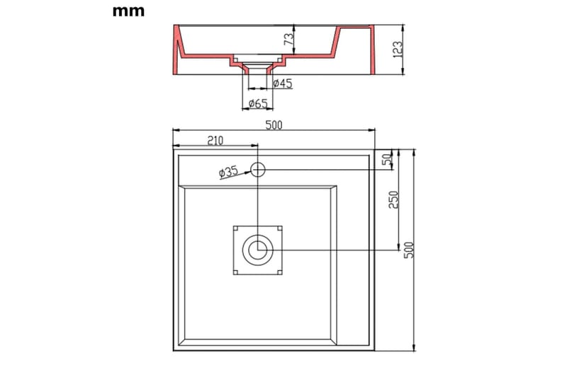 håndvask 50 x 50 x 12,3 cm mineralstøbt/marmorstøbt hvid - Hvid - Hus & renovering - Køkken & bad - Badeværelse - Håndvaske - Lille håndvask