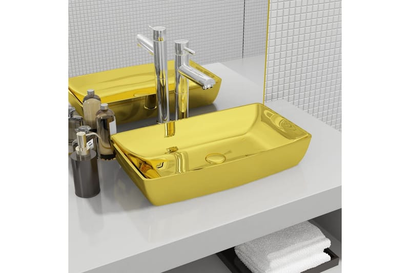 håndvask 71 x 38 x 13,5 cm keramik guldfarvet - Guld - Hus & renovering - Køkken & bad - Badeværelse - Håndvaske - Lille håndvask
