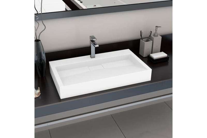 håndvask 80 x 46 x 11 cm mineralstøbt/marmorstøbt hvid - Hvid - Lille håndvask