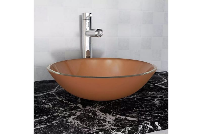 håndvask hærdet glas 42 cm brun - Brun - Hus & renovering - Køkken & bad - Badeværelse - Håndvaske - Lille håndvask