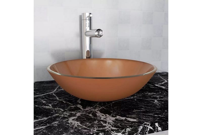 håndvask hærdet glas 42 cm brun - Brun - Lille håndvask
