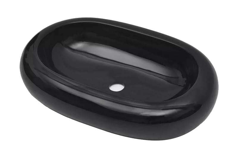 Håndvask i keramik til badeværelse, oval, sort - Sort - Lille håndvask