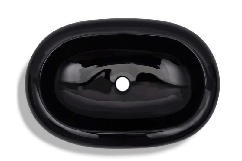 Håndvask i keramik til badeværelse, oval, sort - Sort - Lille håndvask