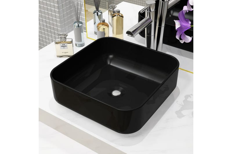 håndvask keramik firkantet sort 38 x 38 x 13,5 cm - Sort - Lille håndvask