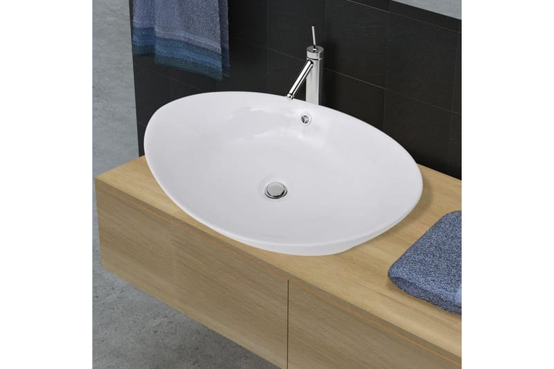 håndvask keramisk oval med overløb 59 x 38,5 cm - Hvid - Hus & renovering - Køkken & bad - Badeværelse - Håndvaske - Lille håndvask