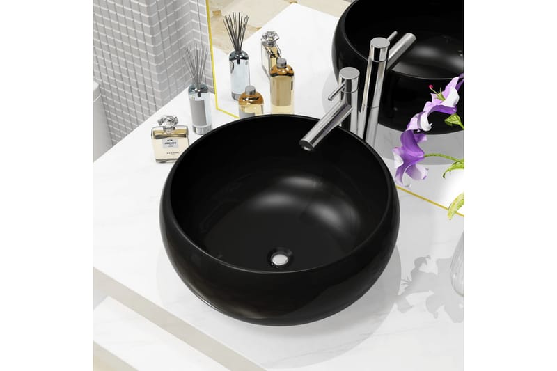 håndvask keramisk rund sort 40 x 15 cm - Sort - Lille håndvask