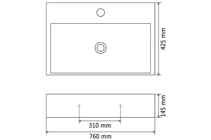 håndvask med hul til vandhane keramik 76x42,5x14,5 cm hvid - Hvid - Lille håndvask