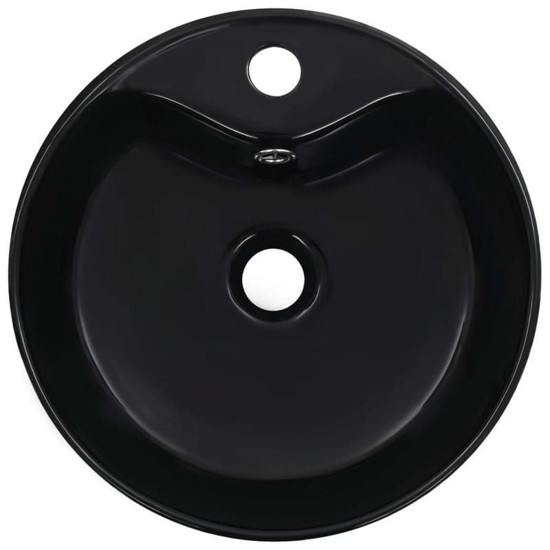 håndvask med overløb 36 x 13 cm keramik sort - Sort - Lille håndvask