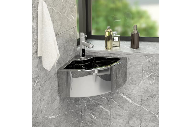 håndvask med overløb 45 x 32 x 12,5 cm keramik sølvfarvet - Sølv - Lille håndvask
