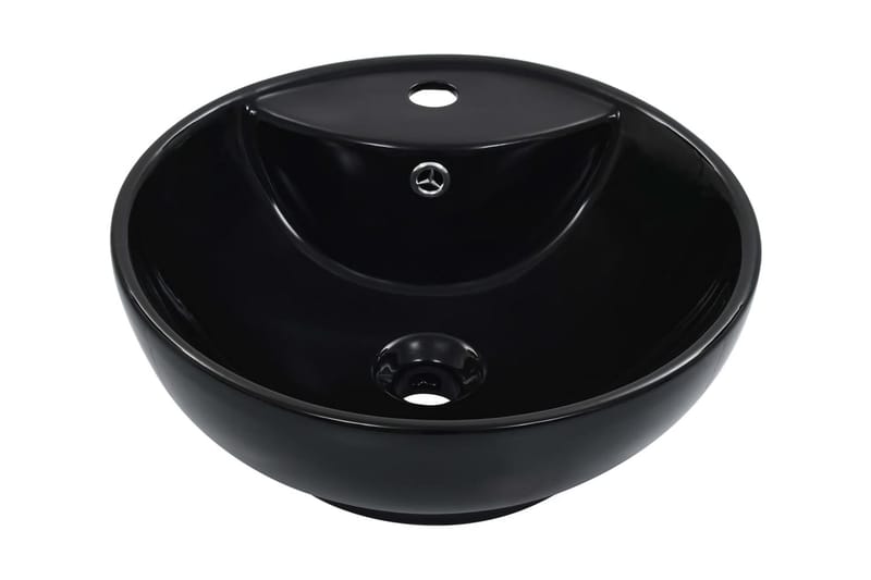 håndvask med overløb 46,5 x 18 cm keramik sort - Sort - Lille håndvask