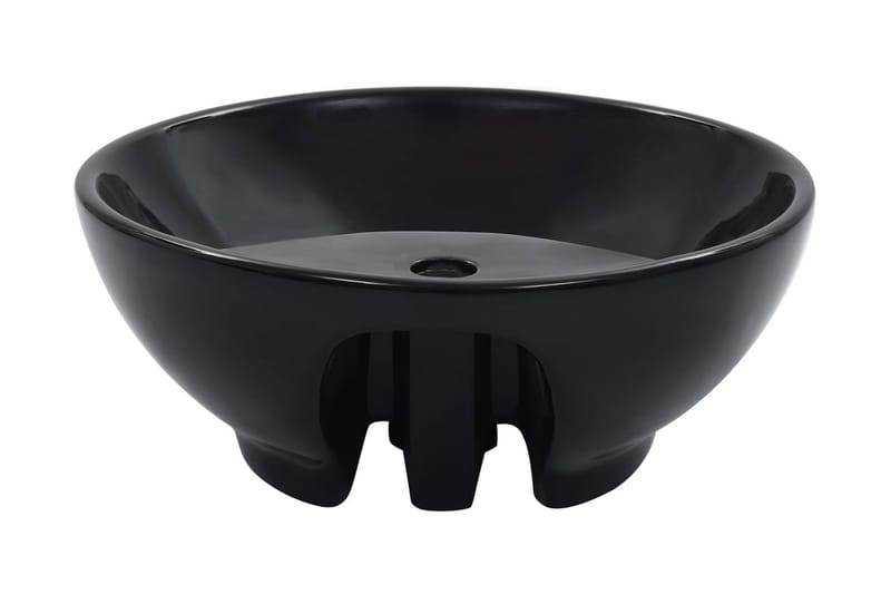 håndvask med overløb 46,5 x 18 cm keramik sort - Sort - Lille håndvask