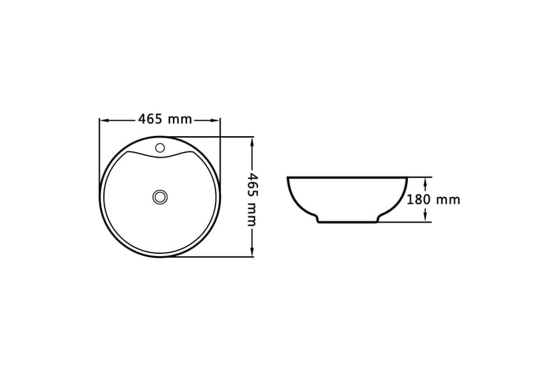 håndvask med overløb 46,5 x 18 cm keramik sort - Sort - Lille håndvask