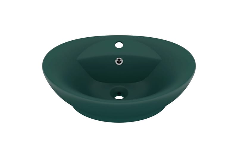 Håndvask Med Overløb 58,5x39 cm Keramik Oval Mat Mørkegrøn - Hus & renovering - Køkken & bad - Badeværelse - Håndvaske - Lille håndvask