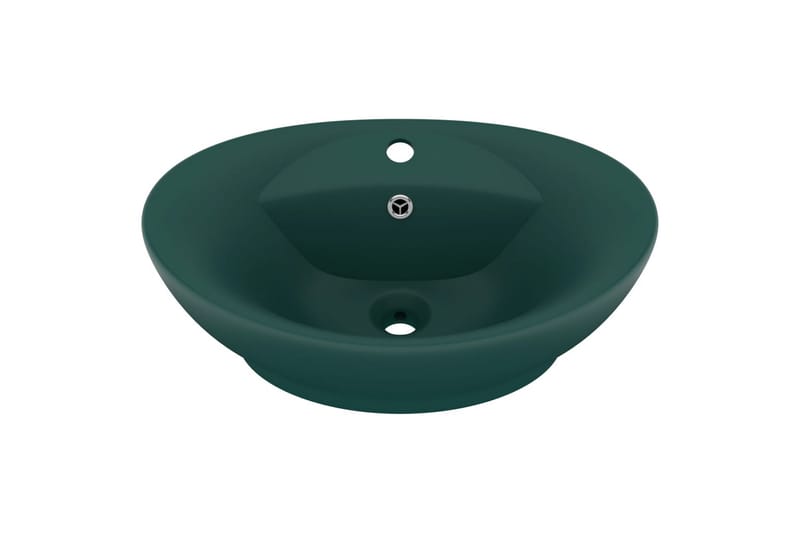 Håndvask Med Overløb 58,5x39 cm Keramik Oval Mat Mørkegrøn - Lille håndvask