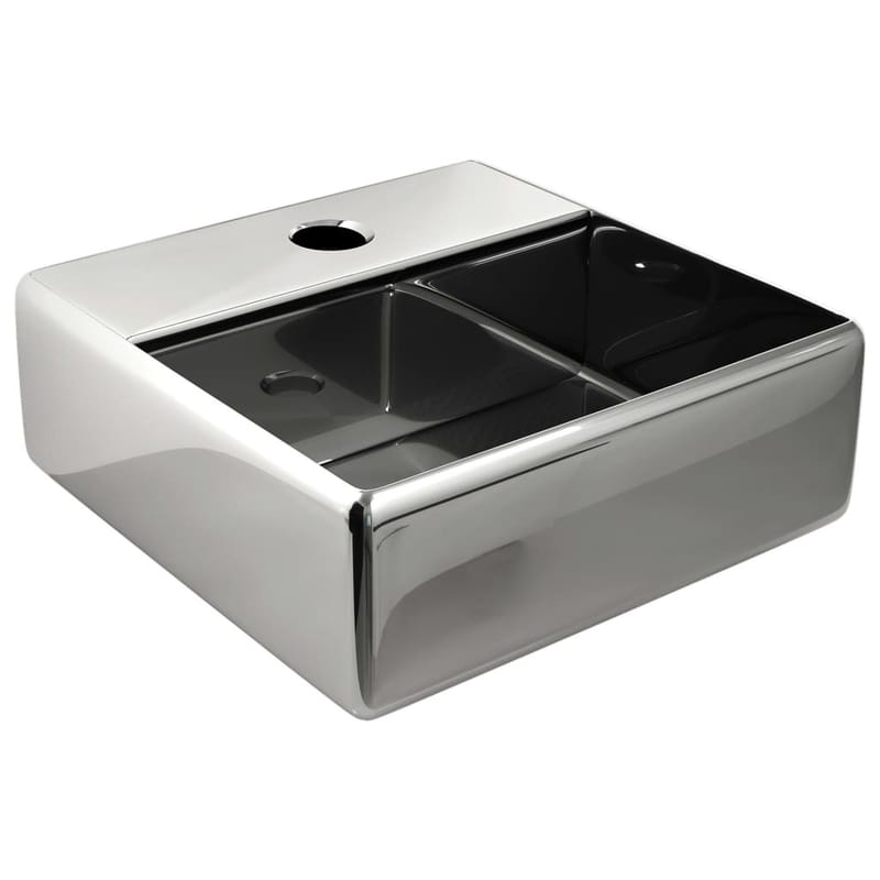 håndvask med vandhanehul 38x30x11,5 cm keramik sølvfarvet - Sølv - Lille håndvask
