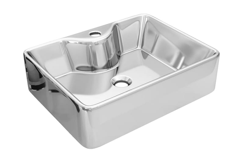 håndvask med vandhanehul 48x37x13,5 cm keramik sølvfarvet - Sølv - Lille håndvask