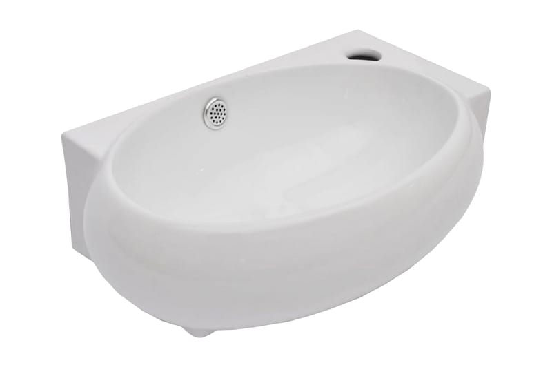 Hjørnehåndvask overløb hanehul keramisk hvid - Hvid - Lille håndvask