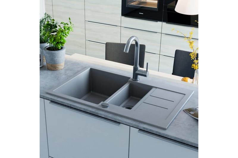 køkkenvask dobbelt vask granit grå - Grå - Lille håndvask