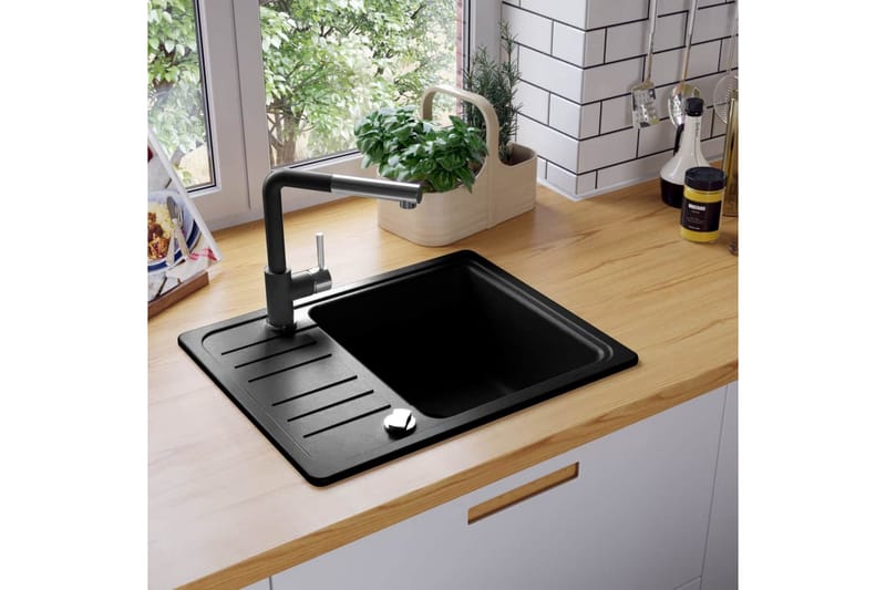 køkkenvask enkelt vask granit sort - Sort - Lille håndvask