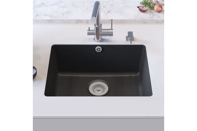 køkkenvask enkelt vask granit sort - Sort - Lille håndvask