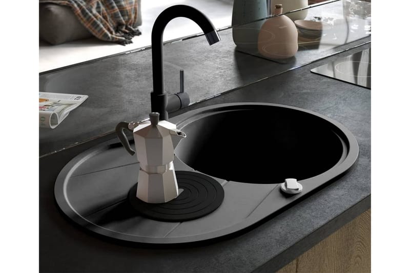 køkkenvask enkelt vask oval granit sort - Sort - Lille håndvask