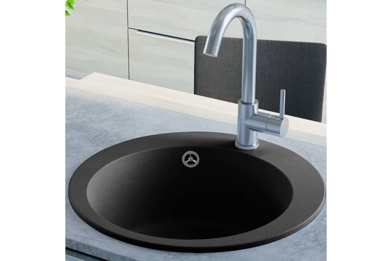 køkkenvask enkelt vask rund granit sort - Sort - Lille håndvask