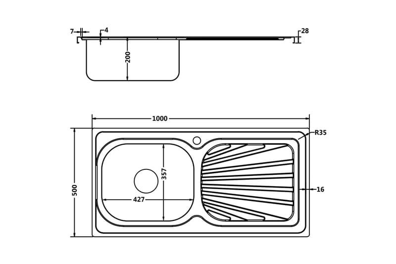 køkkenvask med afløbssæt 1000x500x155 mm rustfrit stål - Sølv - Lille håndvask